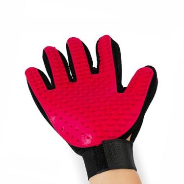 Imagem de TV Rubber Luva de remoção de pelos de animais de estimação para cães e gatos, mão direita | Pente de silicone para remoção de pelos soltos de gatos e cães, massagem e banho com fita mágica (vermelha)