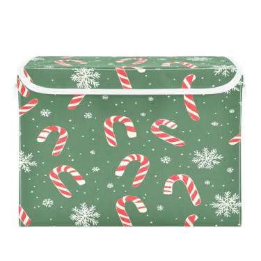 Imagem de CEBUGI Caixotes de armazenamento com tampas caixa de armazenamento de tecido dobrável com padrão de bengala doce caixas organizadoras para armário de casa prateleiras de quarto 40 x 30 x 39 cm