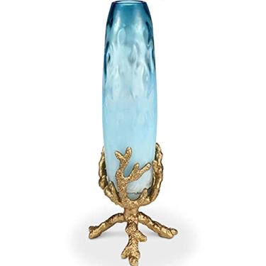 Imagem de YYBOES Vaso de vidro para decoração de vaso de flores, vaso de flores artificiais, decoração de casa, vaso moderno, flor de vidro estilo chinês, sala de estudo, decoração de mesa de sala de estar