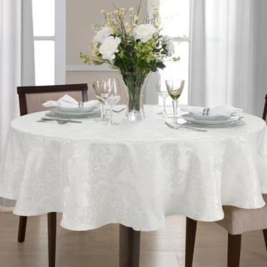 Imagem de Toalha de Mesa Redonda Jacquard 140cm Branca para Decoração (Branca)