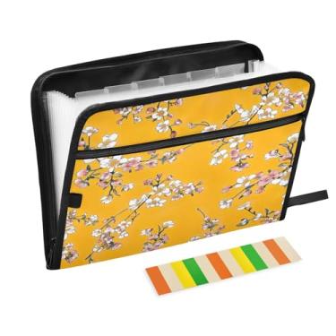 Imagem de Wassud Pasta organizadora de arquivos de papel A4 com estampa floral laranja com etiquetas pasta de arquivo expansível com 13 bolsos