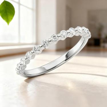 Imagem de 1 anel banhado a prata branca 2 mm zircônia redonda borda borda anel para mulheres uso diário namoro melhor presente de aniversário joias finas presentes, Silver-9, Prata, Zircônia cúbica