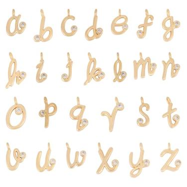 Imagem de Spritewelry Berloques de letras para fabricação de joias, pingentes de letras de aço inoxidável, liga banhada a ouro 18K maiúsculas A-Z letras do alfabeto pingentes para colar, pulseira, brincos