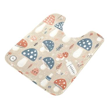 Imagem de Burbuja Tapete de banheiro cogumelos, tapete de banho absorvente de pelúcia macio, base de vaso sanitário antiderrapante para piso de banheiro, oval em forma de U