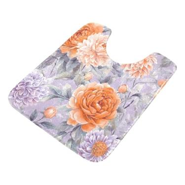 Imagem de Burbuja Tapete de banheiro roxo de rosas laranjas, tapete de banho absorvente de pelúcia macio, base antiderrapante para piso de banheiro, oval em forma de U