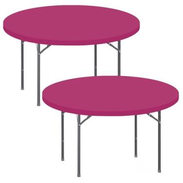Imagem de Pacote com 2 toalhas de mesa elásticas redondas para mesas de 152 cm, capa de mesa de piquenique à prova d'água, elástica, lavável, dobrável, interna, externa, elastano para casamentos, jantares