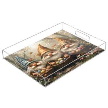 Imagem de STAYTOP Linda bandeja de acrílico para servir de gnomo de páscoa, 15,7 x 11,20 cm, à prova de derramamento, organizador de bancada para café da manhã, chá, comida, maquiagem