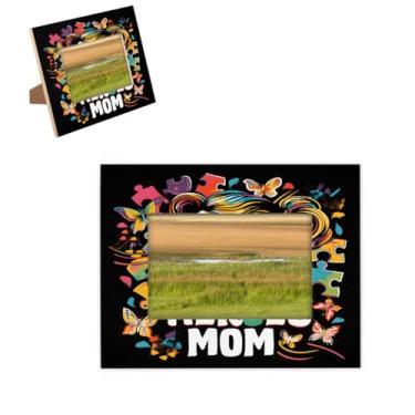 Imagem de hongjinglin Porta-retrato de 10 x 15 cm, moldura de madeira para meninas, arte de autismo, com tapete para parede e mesa, para decoração de casa e amigos da família, ideias de presente de casamento