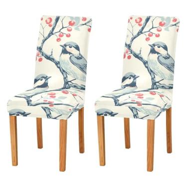 Imagem de xigua Capas de cadeira de árvore de Natal e pássaros 4 peças, capas elásticas laváveis para cadeira de cozinha, protetor de assento removível para festas de fim de ano, cozinha, hotel, sala de jantar