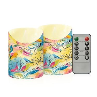 Imagem de Wassud Pacote com 2 velas abstratas florais sem chama com controle remoto, velas realistas cintilantes com temporizador, velas decorativas para Natal, casamento, festa, decoração de casa pequena