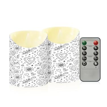 Imagem de Wassud Pacote com 2 velas sem chama com arte de coração dos namorados com controle remoto, velas realistas cintilantes com temporizador, velas decorativas para Natal, casamento, festa, decoração de