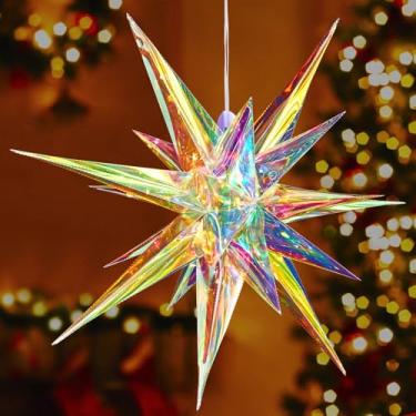 Imagem de 61 cm Grande Estrela Morávia Colorida Luz Iridescente Pendurada ao Ar Livre Estrela do Advento Alemã Decoração para Decoração de Árvore de Natal de Varanda Interior e Exterior