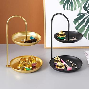 Imagem de GLOGLOW Bandeja de Servir Frutas de 2 Camadas, Suporte Multifuncional para Cupcake de Ferro Dourado, Suporte de Sobremesa Em Camadas à Prova de água para Lanche, Pão, Doces, chá, chá de bebê, Casamento, Cozinha, Balcão, Talheres (Preto)