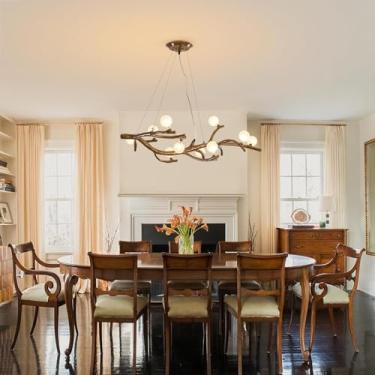 Imagem de Lustre moderno de meados do século XX para sala de jantar, com pingente de galho de árvore em resina, luminária de teto LED estilo fazenda, lustre de vidro em formato de galho de árvore para