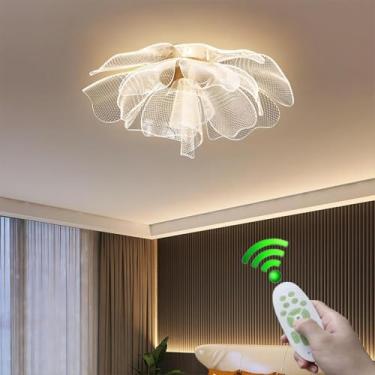Imagem de Luminária de teto moderna em LED com design romântico de flor em acrílico, controle remoto e regulagem de intensidade. Ideal para quarto infantil, restaurante, cozinha e ilha de cozinha (55c