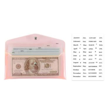 Imagem de NatSumeBasics Carteira envelope para dinheiro, carteira de orçamento transparente, 6 divisórias para dinheiro com adesivo mensal para organizador de recibos de notas (laranja)