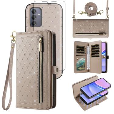 Imagem de Asuwish Capa de celular para Samsung Galaxy A15 5G/4G carteira com zíper destacável capa magnética protetora de tela de vidro temperado alça transversal flip bling suporte para cartão de crédito A 15