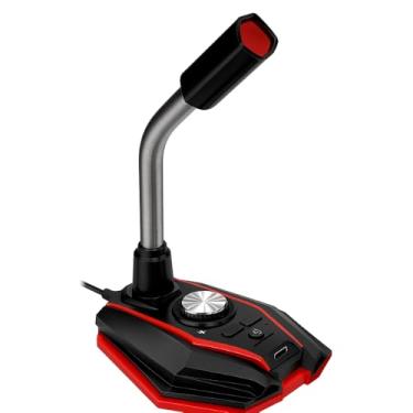 Imagem de Genérico Microfone de Mesa Gamer USB, Tecnologia Omnidirecional, Preto e Vermelho, com Base Estável e Controle de Volume, para PC e Jogos
