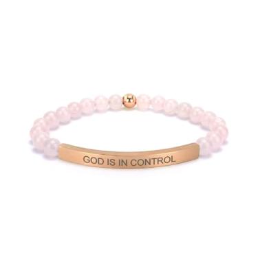 Imagem de cusurlove Pulseira feminina inspiradora de quartzo rosa, banhado a ouro 18K, joia de fé, bíblia religiosa cristã, presente para encorajamento, amor e força, Medium, Cristal, Sem Pedra Preciosa