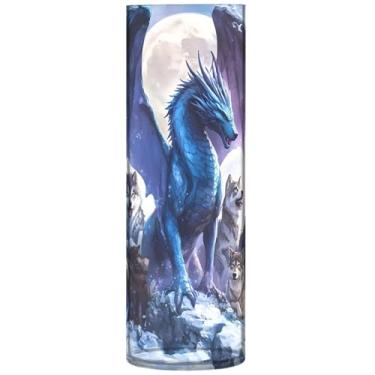 Imagem de Dragon Wolves Vasos altos de plástico com estampas de animais, lindos vasos de flores cilíndricos para decoração de quarto, decoração de casa, 30 x 9,9 cm