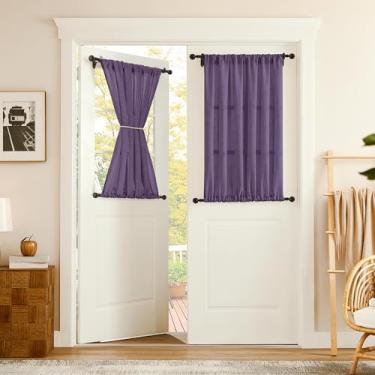 Imagem de Tollpiz Cortinas curtas de linho, cortinas semitransparentes, divisória de quarto, filtro de luz, drapeado, bolso duplo, boho, cortina de janela para armário, 137 x 137 cm de comprimento, roxo royal