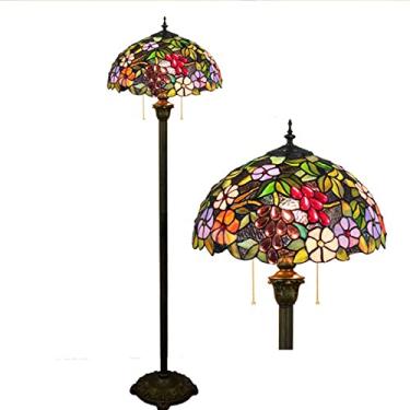 Imagem de Luminária de chão estilo Tiffany com girassóis [40,6 cm L x 157,5 cm A] Decoração natalina para casa, luminária de chão antiga com vitral azul, penas e uvas, luminária de leitura para sala d