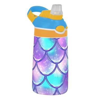 Imagem de Garrafa de água infantil roxa com canudo 473 ml Tritan 473 ml Garrafa de água de plástico à prova de vazamento portátil para crianças, reutilizável, alça de transporte