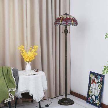 Imagem de Luminária de chão Tiffany, com cúpula de vitral, estilo vintage, dupla, para sala de estar, quarto ou escritório, iluminação brilhante, decoração rústica de canto em bronze, ideal para leitu
