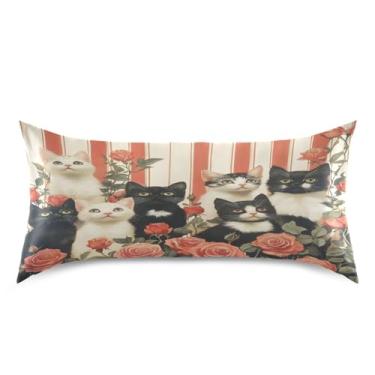 Imagem de Blueangle Fronha de cetim refrescante para cabelo e pele, capa de almofada de rosas para o dia dos namorados, tamanho king 50,8 x 101,6 cm com fecho de envelope (200)