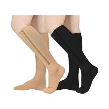 Imagem de Meias De Compressão Com Zíper Para Homens E Mulheres, 2 Pares, Altura 