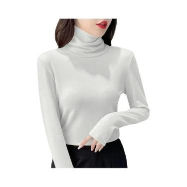 Imagem de Camisola Térmica Feminina De Inverno Com Gola Alta E Manga Longa Em Ve