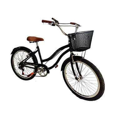 Imagem de Bicicleta aro 24 retrô vintage 6v com cesta de metal Preto