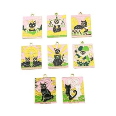 Imagem de Pingentes De Tarô Gato Sol E Lua 21x28mm Em Liga De Metal Esmaltado Pa