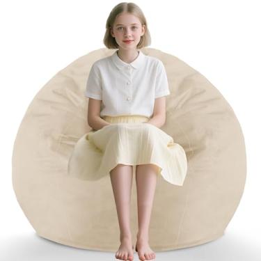 Imagem de SIMFLAG Cadeira de pufe de 6 m, poltronas confortáveis com enchimento de espuma de memória, sofá fofo com capa de veludo holandês, cadeiras de lágrima para sala de estar, sala de jogos - bege escuro