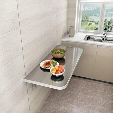 Imagem de TRGCJGH Mesas dobráveis, mesa montada na parede, prateleira dobrável de aço inoxidável, suporte de mesa, mesa dobrável pequena para espaços pequenos, estação de trabalho de computador de aço