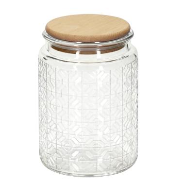 Imagem de 1 pote de vidro vintage estilo janela com tampa hermética de bambu, recipiente de armazenamento de cozinha para açúcar, café, chá, biscoitos, sal de banho - Pote decorativo para despensa e balcão (1