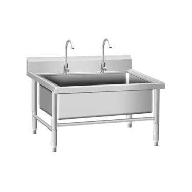Imagem de Lavatório de esfregão comercial, pia/lavatório de esfregão de montagem no chão, bacia de serviço de esfregão de aço inoxidável, balde de esfregão utilitário interno e externo, pia de lavanderia, com