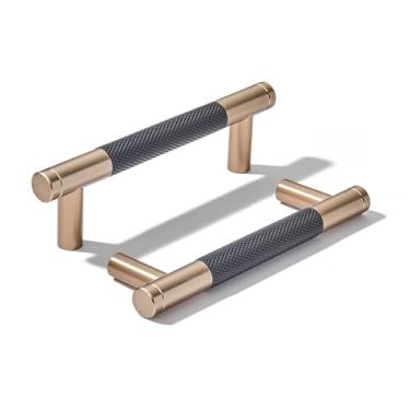 Imagem de khtumeware Pacote com 10 puxadores de alumínio de 89 mm serrilhado preto e bronze champanhe puxadores de gaveta puxadores de gaveta ferragens de cozinha puxadores de cozinha para armários puxadores de