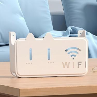 Imagem de Caixa de armazenamento de roteador montada na parede, suporte de roteador WiFi sem broca, armazenamento decorativo para modem, decodificador e equipamento de TV