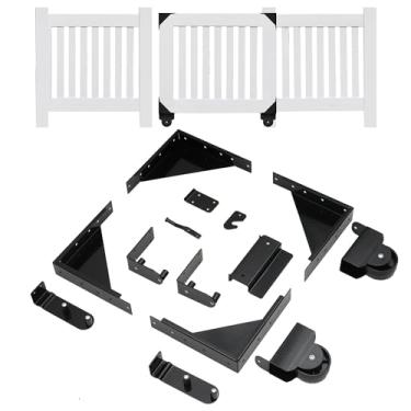 Imagem de RDUIGT Kit de ferragens de portão deslizante, kit de ferragens de portão de rolamento, ferragens de portão deslizante resistente para cerca mental ou portões de madeira ao ar livre, preto