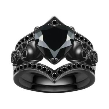 Imagem de Anel De Zircônia Coração Caveira Gótica Preto Vermelho Roxo Decoração 