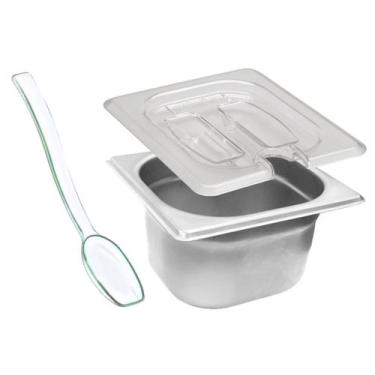 Imagem de CUBA Gastronômica Inox 1/6x100 mm 1,5 Litros SB + TAMPA 1/6 POLICARBON