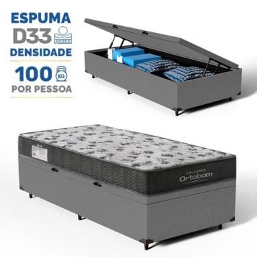 Imagem de Cama Box Baú com Colchão Ortobom de Espuma D33 ISO 100 Solteiro 78 cm,