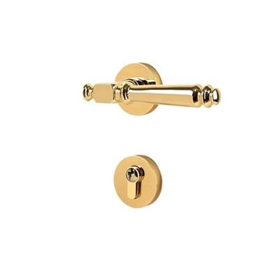 Imagem de Fechadura magnética interna de latão American Split Room Maçaneta de porta de madeira maciça de latão sólido (ouro)