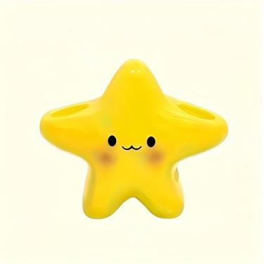 Imagem de 1 suporte de escova de dentes de plástico bonito em forma de estrela - Organizador de banheiro independente com design de rosto fofo, escova de dentes e pasta de dente que economiza espaço