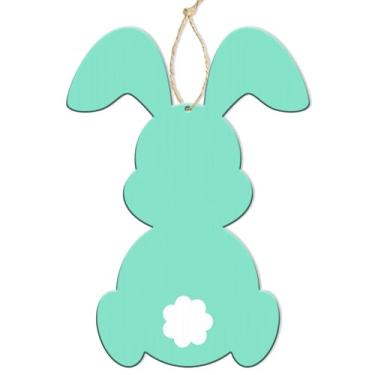Imagem de Juweked Placa De Madeira Para Porta Coelho Da Páscoa Com Enfeites Corda, Cabide Pendurar Na Parede, Banner, Decoração Coelho, Suprimentos Festa (Azul E Verde)
