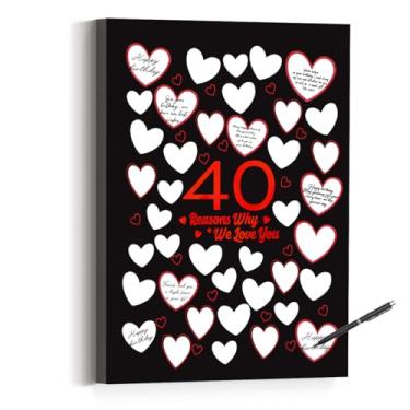 Imagem de 40 Reason Why We Love You, decoração de parede de aniversário de 40 anos, presentes de aniversário para mulheres e homens, tela para convidados 40º aniversário ou decoração de lembrancinhas de festa