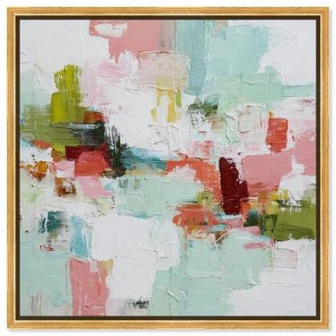 Imagem de Arte de parede Happy Jumble I com impressão em tela para sala de estar por Art Remedy, moldura dourada, 61 x 61 cm