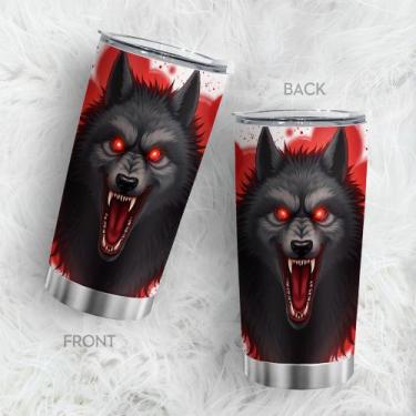 Imagem de Copo de viagem, caneca de café Oasisdream, 600 ml com estampa de lobo