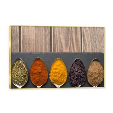 Imagem de NHLDZYH Moldura dourada. Tela decorativa cozinha, arte vintage especiarias coloridas, arte de parede quadros para sala de estar quarto cozinha. C82. 80x120cm